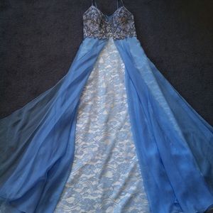 Dave & Johnny Light-Blue Beaded Prom Dress